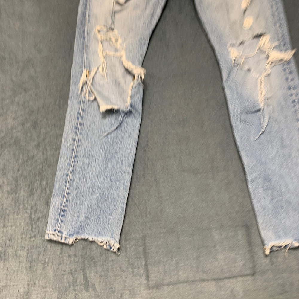 Levi's 501 Straight Jeans Womens 27x30 Blue Denim Original Fit Ripped High Rise - Picture 12 of 16